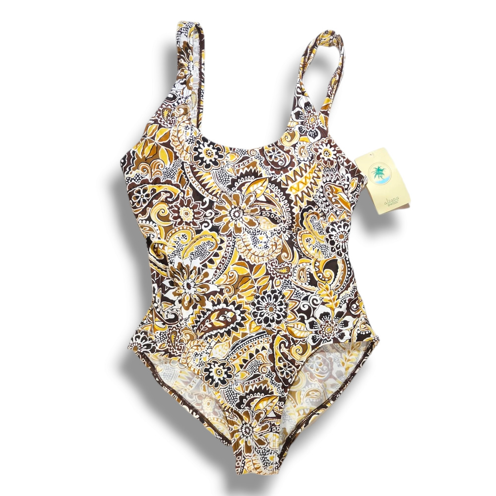 NWT Aliana Swim Tank Style Paisley Floral One Piece Swimsuit Sz. 14